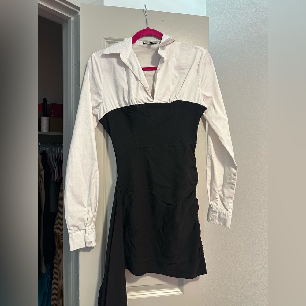 Fashion Nova Black and White Long Sleeve Dress
